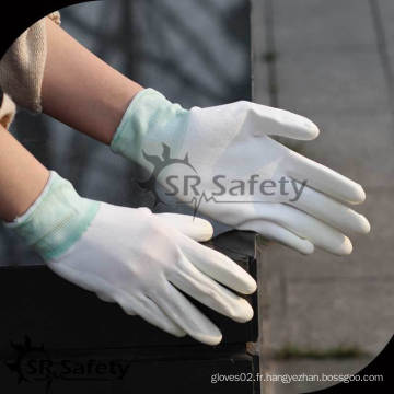 SRSAFETY 13 gauge polyester / nylon doublé en doublure PU sur gants de palme / blanc PU gants de travail / sécurité PU gants